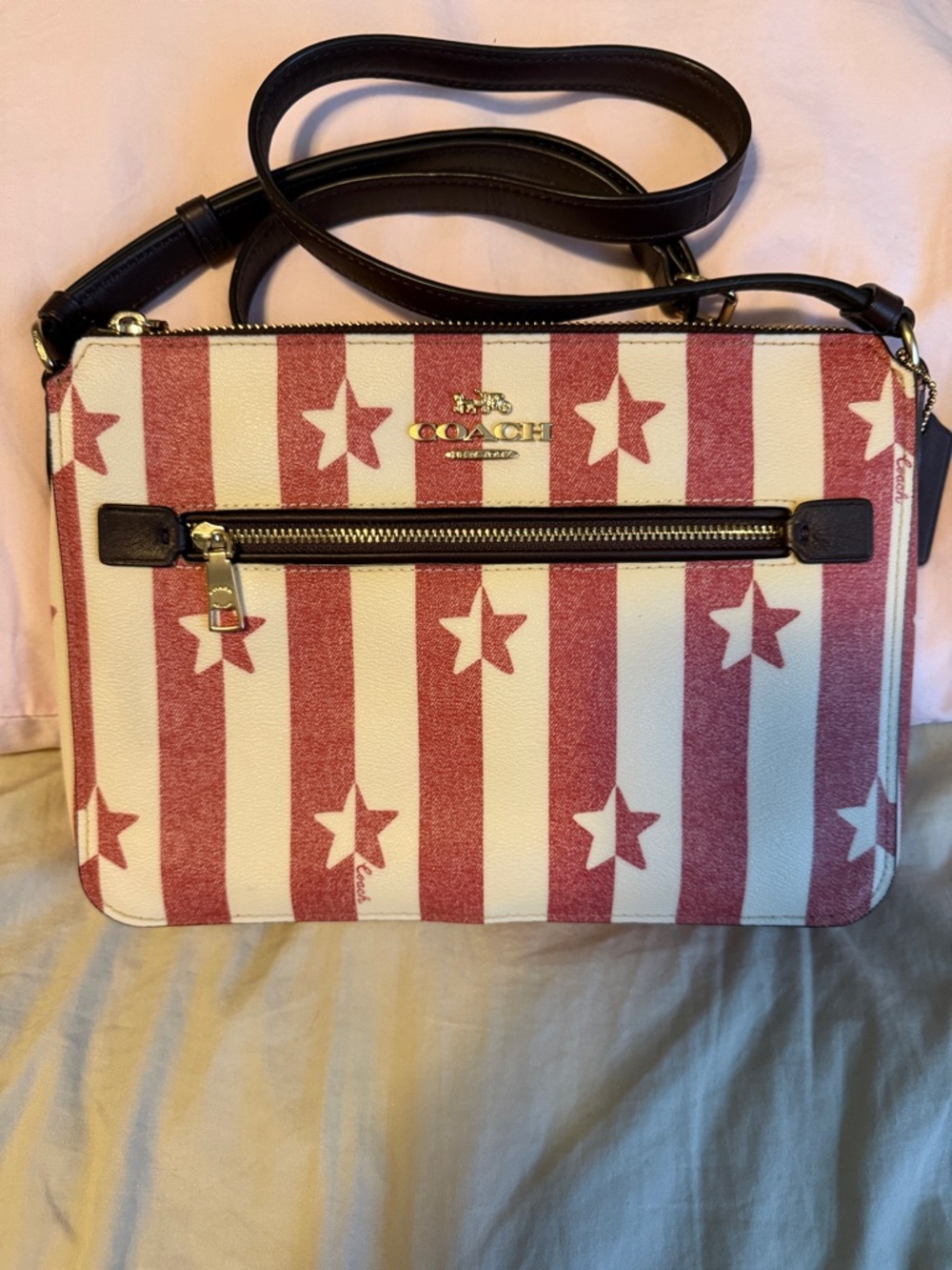 COACH Red & Chalk Leather Stars & Stripes Print Gallery
File Crossbody Bag